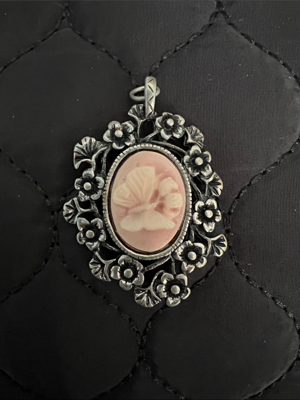Vintage-Style Pink Cameo Butterfly Pendant. Vintage.